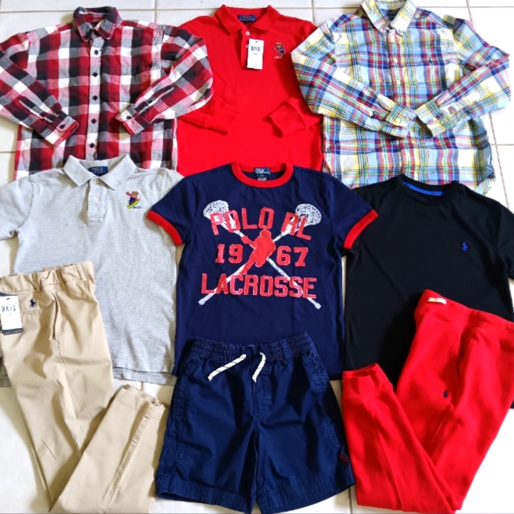 RALPH LAUREN BOYS SIZE 8 TOPS AND BOTTOMS BACK TO SCHOOL (3 NEW) CLOTHING BUNDLE